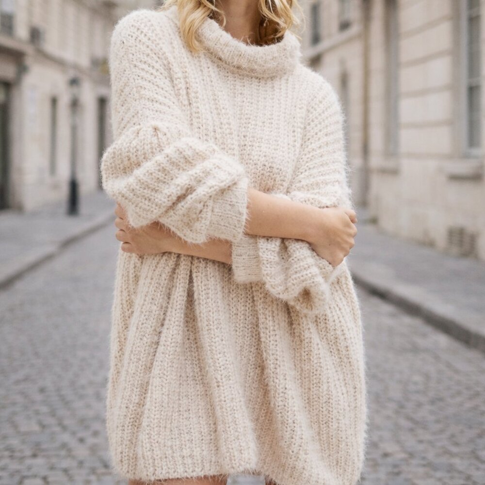 NWOT Free People Oasis Oversized Chunky Sweater Mock Neck Fuzzy
